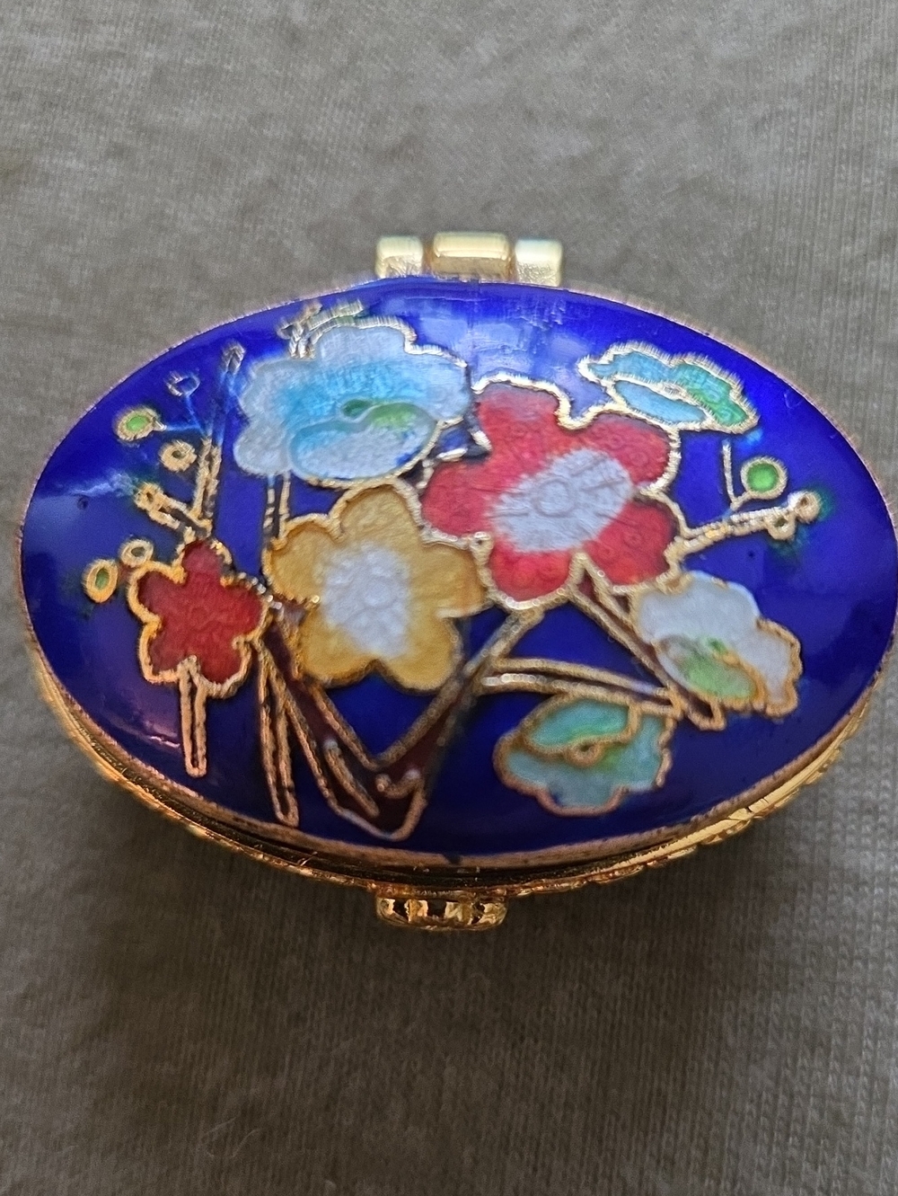 Blue Floral Cloisonné Oval Jewelry Box - Women Jewelry